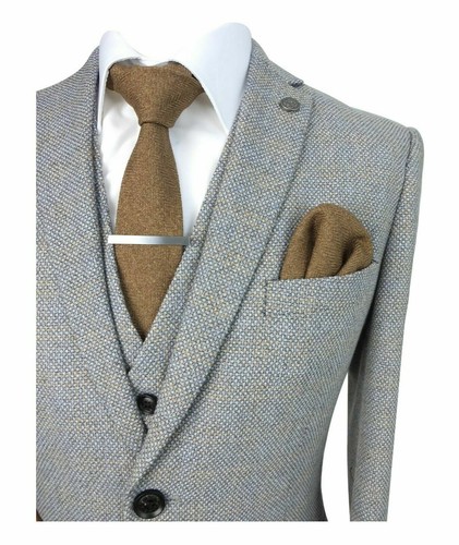 Traje de tweed para hombre y niño ajuste a medida boda oficina formal crema conjunto a juego - Imagen 17 de 25