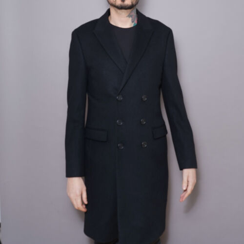ALL SAINTS Coat Mens UK38 EU48 Black Wool Overcoat Mac Celebrity MC047P Hilt - Picture 21 of 22