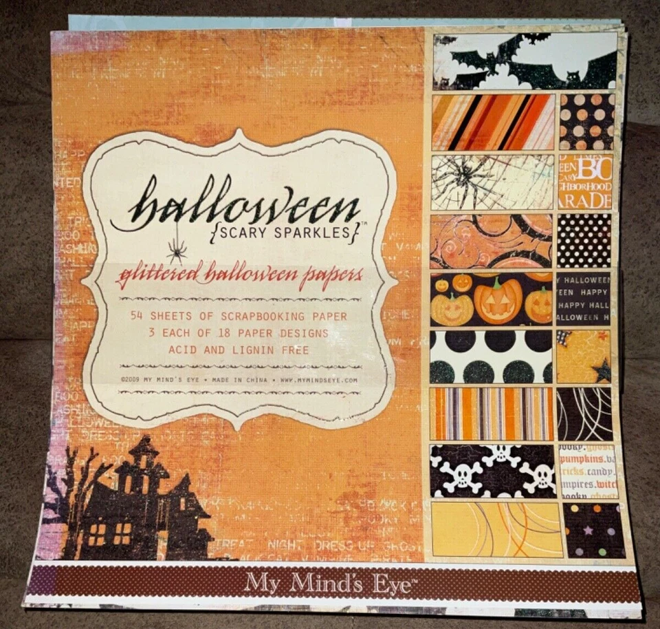 Scrapbook Paper Huge Lot 130 Pages All Halloween Skulls Spiders Bats Sparkle LRS - Image 2 of 4