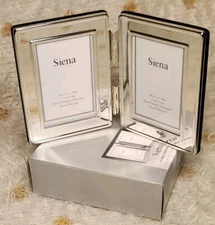 NIB Siena "2X3” Silver Double Border Picture Frame 3 Clasp Velvet Backing