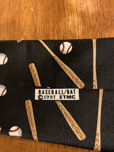 Baseball Bat & Ball Gentlemen's Neck Tie Black by Parquet 1997 - Picture 3 of 3