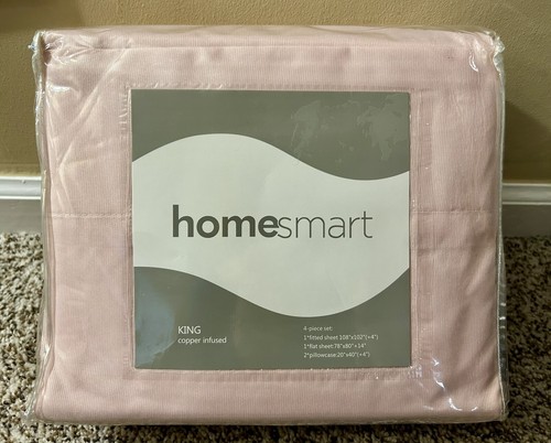 NEW Homesmart Copper Infused King Size Sheet Set 4 Piece - Pink