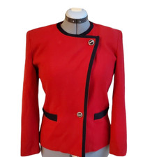 VTG Kasper ASL Women's Red 100 Wool Blazer Jacket Side Buttons Size 6