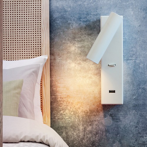 3W LED Bedside Reading Light Fixture Wall Lamp USB Charging Port Switch Bedroom - Picture 2 of 22