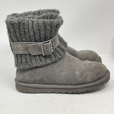 Ugg Australia Cambridge Boots Womens 6 Gray Suede Sweater Knit Buckle Ankle