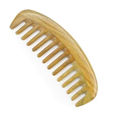 Onedor Handmade 100% Natural Green Sandalwood Wooden Oval Comb (Wide Tooth)