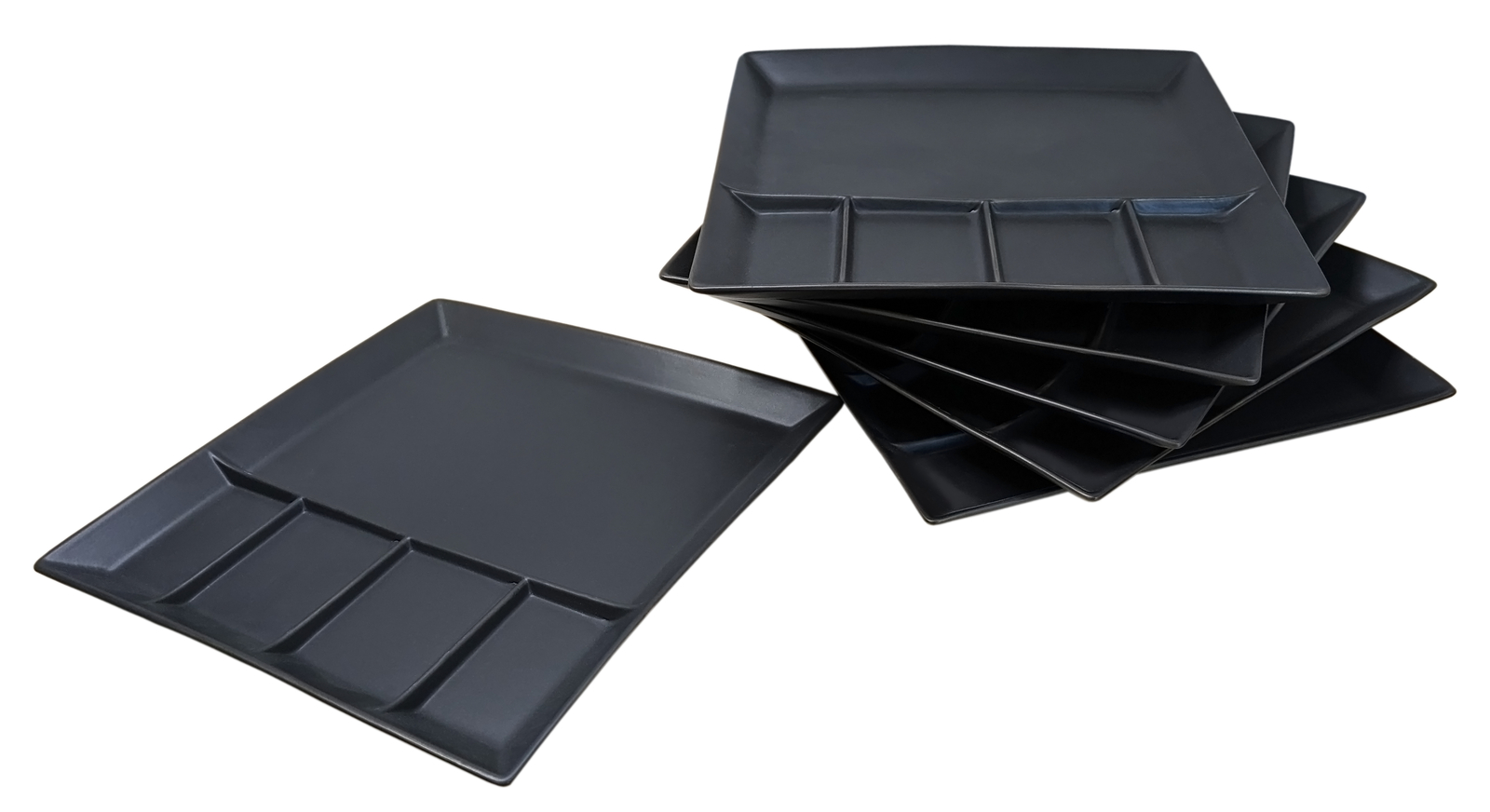 Fondue Raclette Teller 6er Set - schwarz - Menü Grill Party Tapas Platte eckig