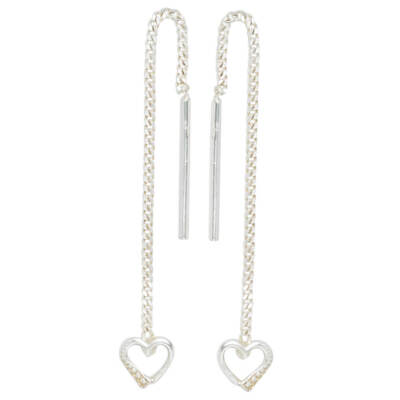 925 Silver Pull Through Heart Earrings Rhodium Plated Women