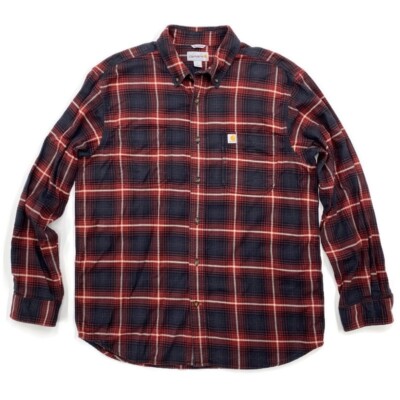 lke Carhartt Rugged Flex Hamilton Mens L Plaid Button Down LS Shirt