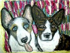 Aceo Cardigan Welsh Corgi Tulips Dog Art Print 2.5 x 3.5 Signed by Artist Ksams
