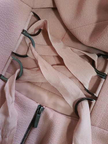 REBECCA VALLANCE *RAVENA* Lace-Up Crepe Midi Dress in Pastel Pink, Size 10 - Picture 12 of 12