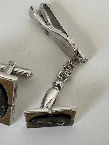 Vintage Hickok Silver Tone Cuff Links & Tie Bar, Monogramed "J", USA, 1960's c1 - Picture 3 of 9