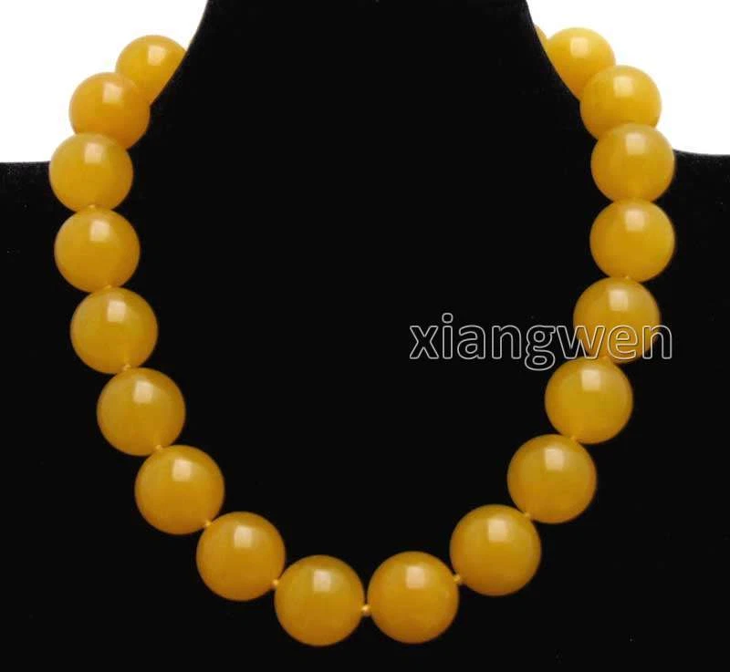 20 毫米圆形天然黄色玉项链女式 17 英寸 Chokers 石项链 — 第 3/4 张图片