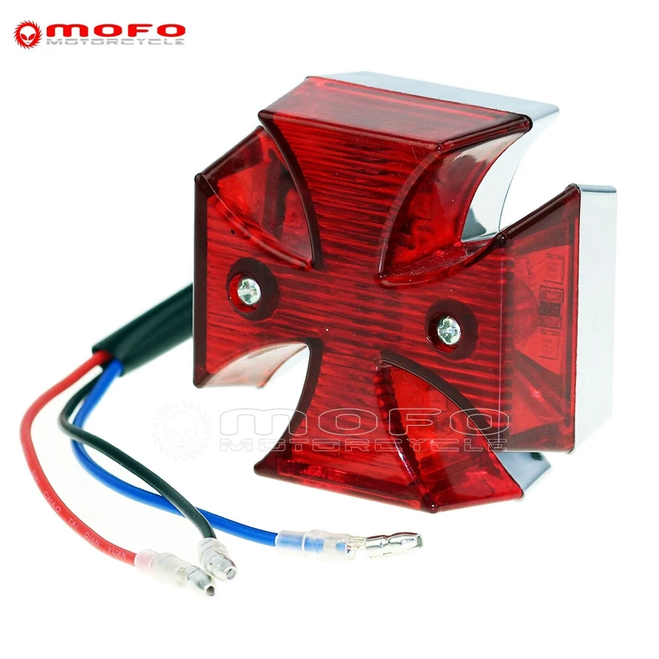Maltese Cross LED Rear Brake Tail Light For Harley Chopper Red Light Motorcycle - Image 4 of 4