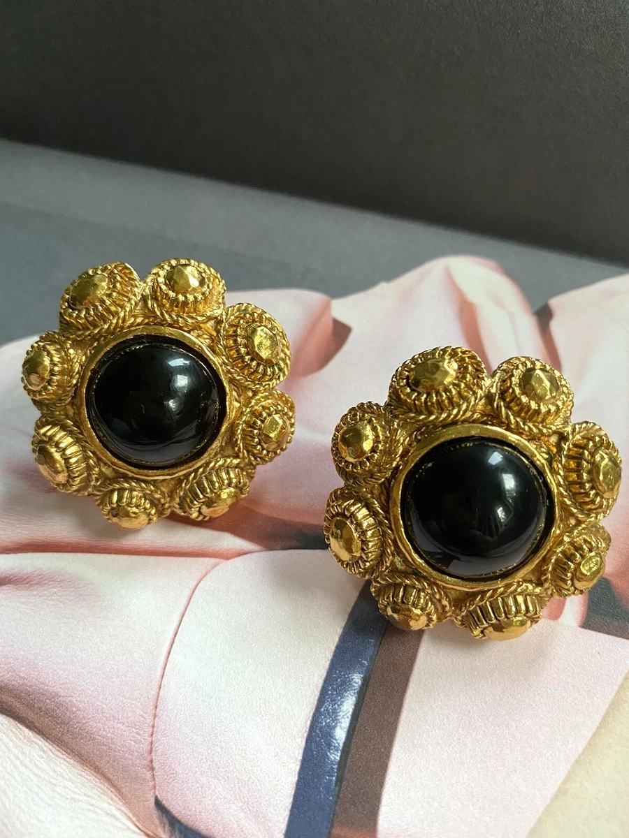 chanel black clip on earrings