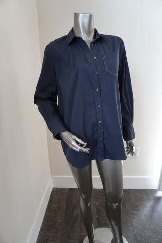 Camicia Brunello Cucinelli blusa marina argento orlo Monili abbottonata taglia large - Foto 4 di 9