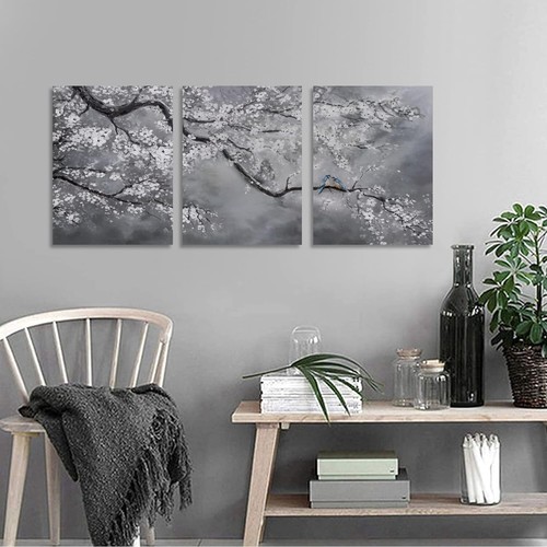 Canvas Artwork White Flowers Wall Decor Wall Art for Living Room Floral Bedroom - Picture 4 of 4