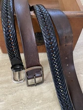Mens 100% Genuine Two  Leather Braided Belts  46” Black/Brown cowhide Gift Bunde