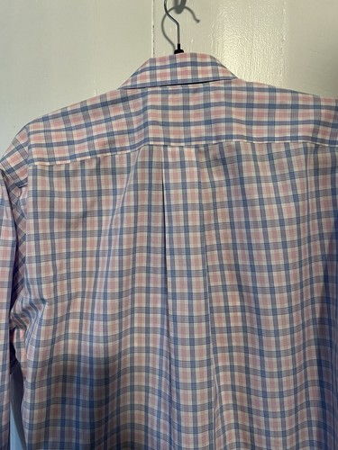 Neiman Marcus Shirt Mens Large Button Front Pink Blue Plaid Check - Picture 5 of 7