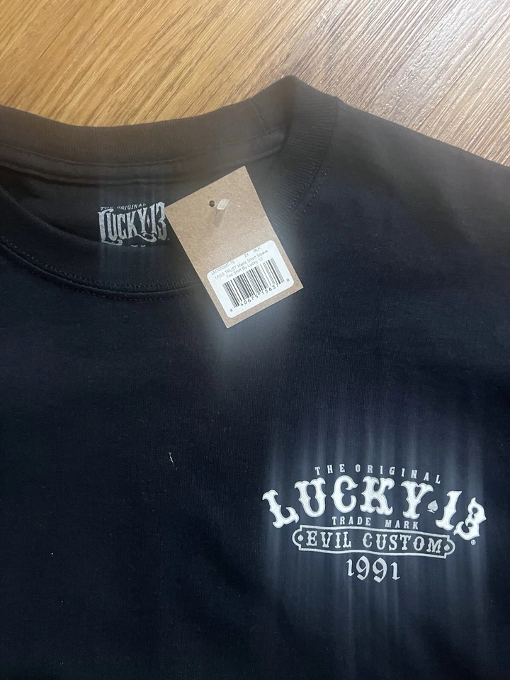 Lucky 13 Pin Up 朋克街杆自行车哥特式美国纹身男式 T 恤 MISS TRUST — 第 3/4 张图片