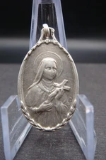 Antique French St. Therese of Lisieux "CO" Signed Beautiful Silver Medal Pendant