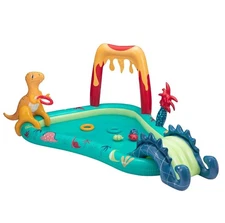 Bluescape Dino Inflatable Play Center, Kiddie Pool with Sprinkler, Toys & Slide,