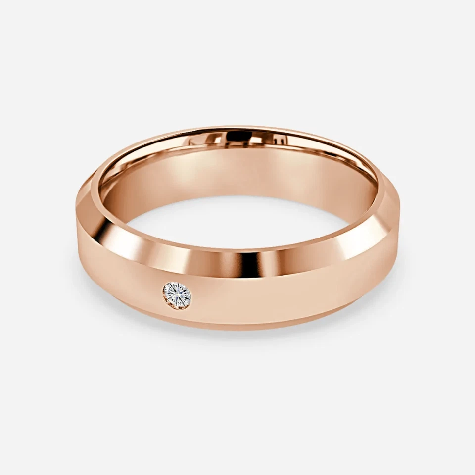 Banda de diamantes de oro rosa de 18 quilates para hombre creada en laboratorio banda redonda de 0,25 quilates 5 mm Foto 3 de 4