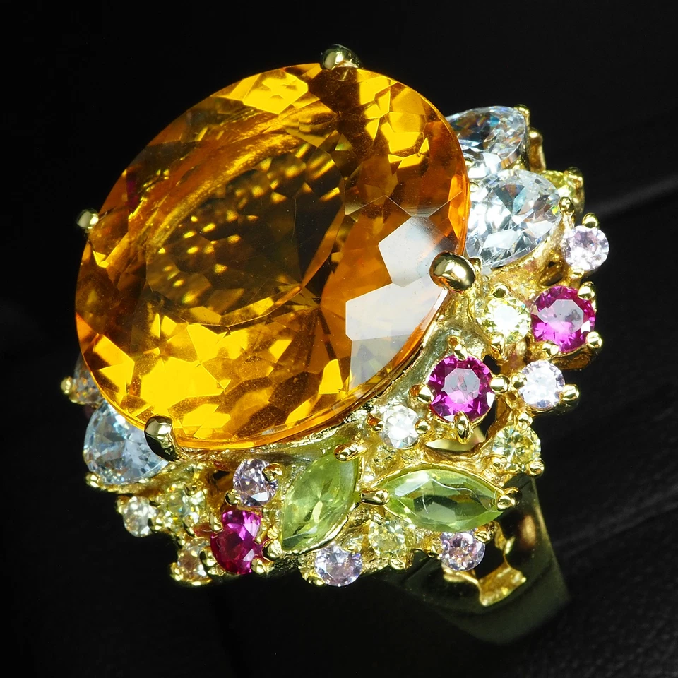 ANILLOS ATRACTIVOS CHAPADOS EN ORO 24K CITRINO ORO AMARILLO 17CT PLATA ESTERLINA 925 Foto 4 de 4