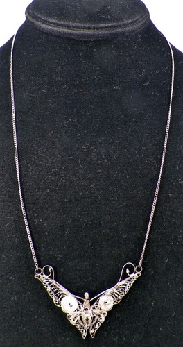 Butterfly Silver Wire Necklace H S 900 Wirework Filagree Vintage Dainty - 第 1/4 張圖片