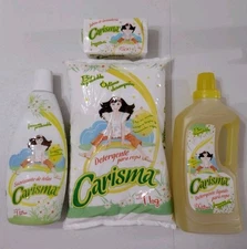 4X CARISMA DETERGENTE LIQUIDO , 1 BOLSA DE POLVO , 1 SUAVIZANTE 1 JABON BARRA 