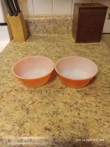 Set Of 2 Vtg Anchor Hocking Orange Milk Glass Bowls Small 5"x2"