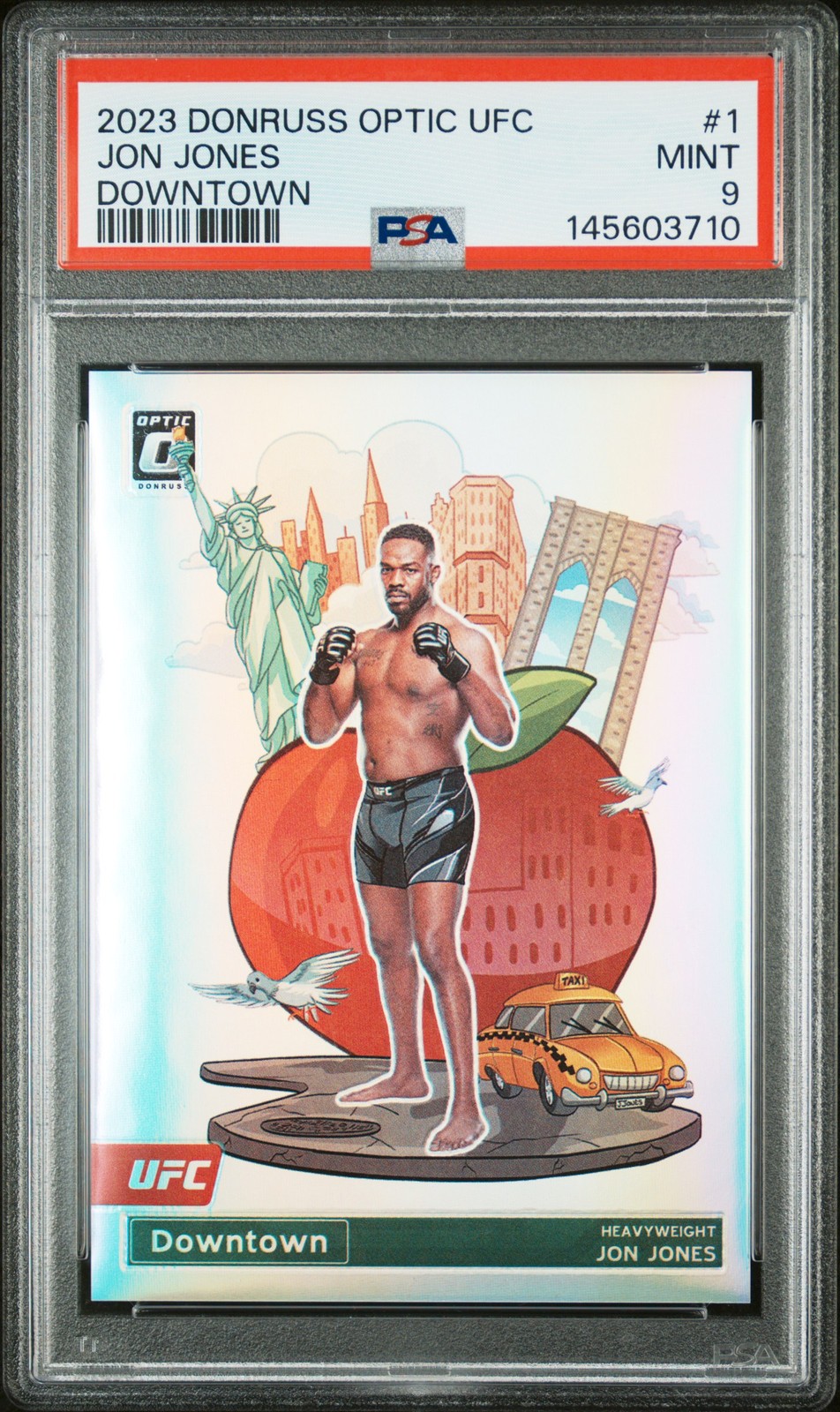 2023 Panini Donruss Optic UFC Downtown #1 Jon Jones Prizm Case Hit PSA 9