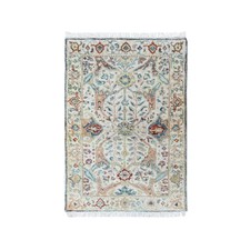 2'x3' Lace White Ziegler Mahal Design Hand Spun Wool Hand Knotted Mat Rug 10445