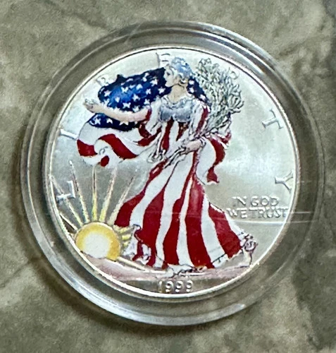 1999 American Silver Eagle Dollar (Colorized), 1 Oz. .999 Fine Silver Coin COA