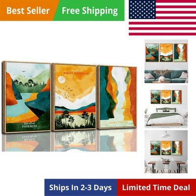 National Park Framed Canvas Wall Art Set, Grand Canyon Yosemite Rocky Mountai...