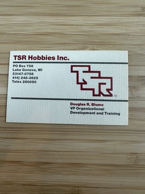 DOUGLAS (DOUG) BLUME BUSINESS CARD TSR HOBBIES LAKE GENEVA D&D AD&D GYGAX VP