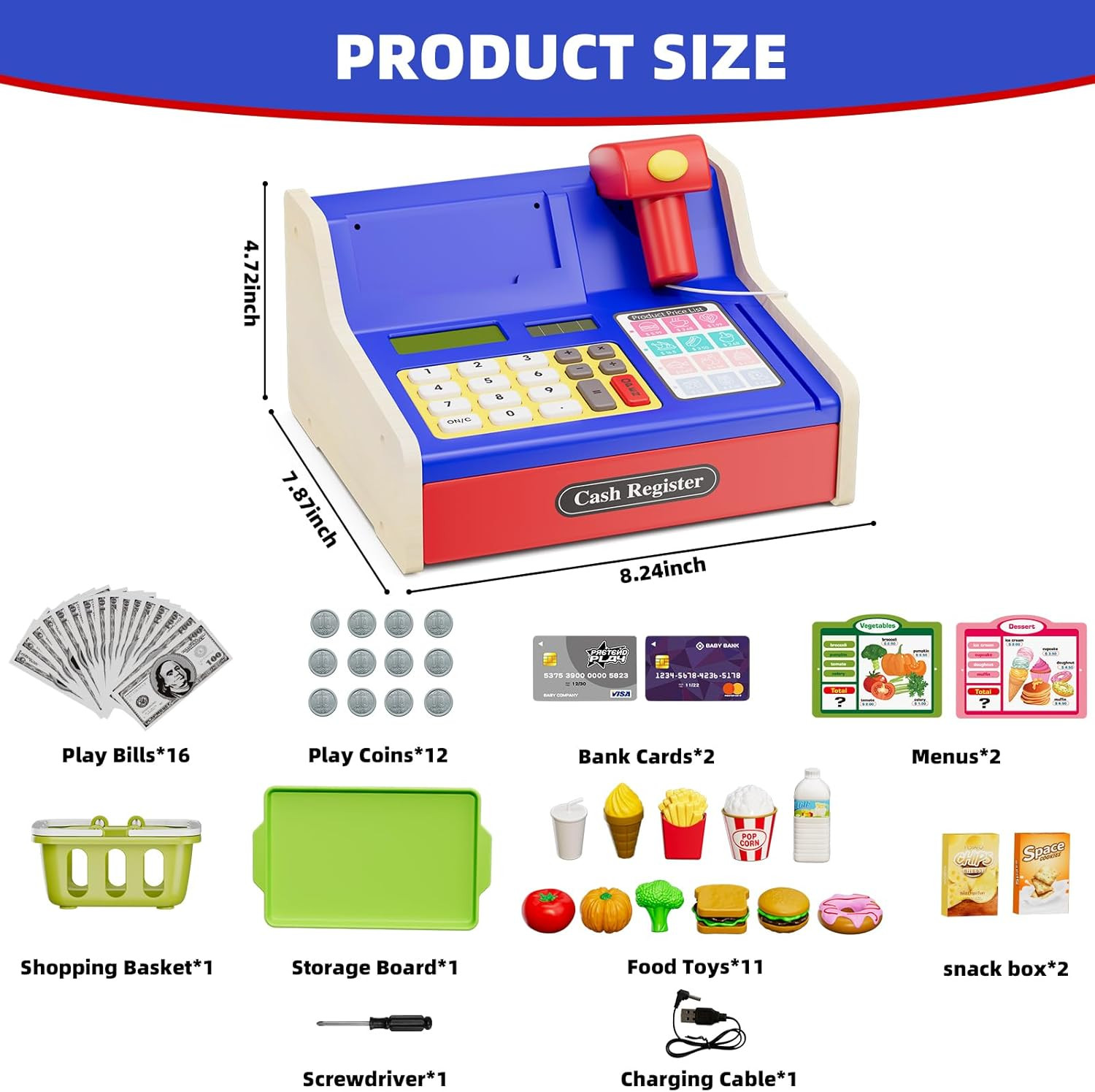 как выглядит Wooden Cash Register for Kids, Rechargeable Pretend Play Supermarket Fast Food фото