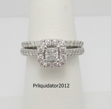 1CT Natural Diamond Halo Engagement Wedding Ring Bridal Set 14K White Gold Band