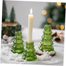  Christmas Tree Candle Holder: 3 Pcs Green Glass Candlestick Holders Indoor 