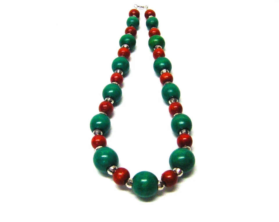 Grueso redondo/verde ovalado con cuentas de madera naranja oscuro collar/pulsera/pendientes Foto 3 de 4