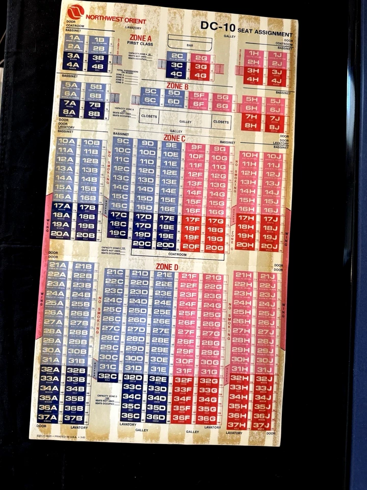 Vintage Northwest Orient Airlines DC-10 Pull Tab Seat Assignment Chart - Image 2 of 4