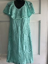 LAUREN RALPH LAUREN LACE DRESS SZ 12 Zip Back Floral Aqua Green Label Lined