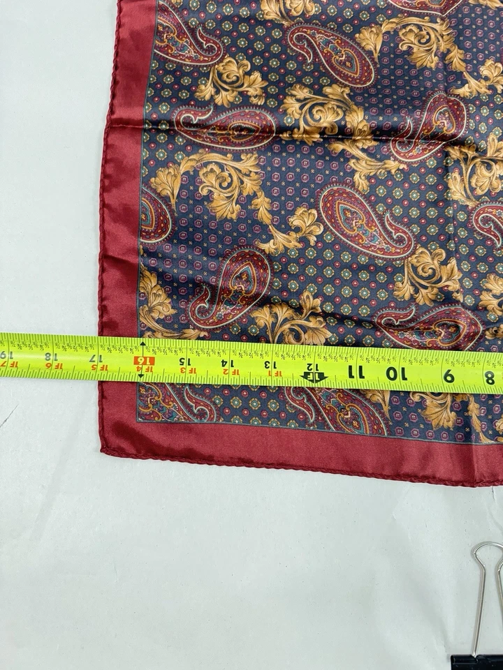 Cuadrado de bolsillo de seda italiano vintage borgoña cachemira barroco hecho a mano 16,5x17 Foto 3 de 4