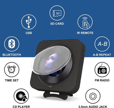 Tragbarer CD Player Bluetooth eingebauten HiFi Lautsprechern FM-Radio AUX/USB DE