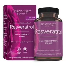 1/28 Reserveage Beauty, Resveratrol 250 mg, Antioxidant Supplement for Heart and