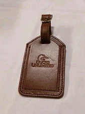 Ducks Unlimited Brown Leather Luggage Bag I.D. Name Tag w Buckle 3” X 6” ID