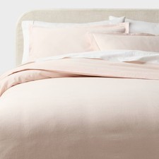 Full/Queen Casual Textured Cotton Duvet Cover and Sham Set Light Pink -