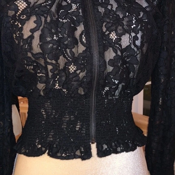 Rebecca Taylor Lace Bomber Jacket Black SZ 4 - Image 4 of 4