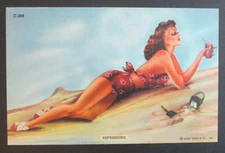 Streamline Bathing Beauties "Refreshing" Unposted Curteich Linen Postcard