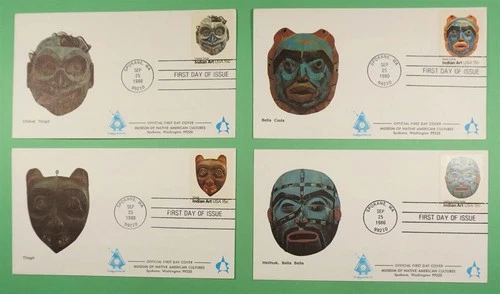 DR WHO 1980 (4) FDC INDIAN ART MASK ANDREWS CACHET R37548